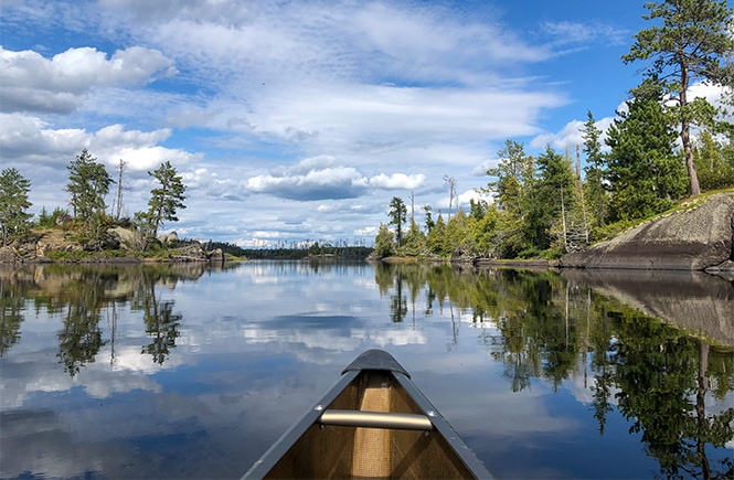 Canoe in the water at Boundary Waters Canoe Area Wilderness