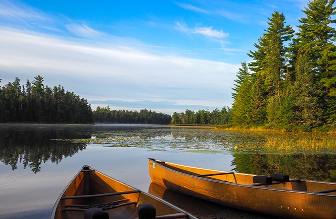 Canoes in the water at Boundary Waters Canoe Area Wilderness