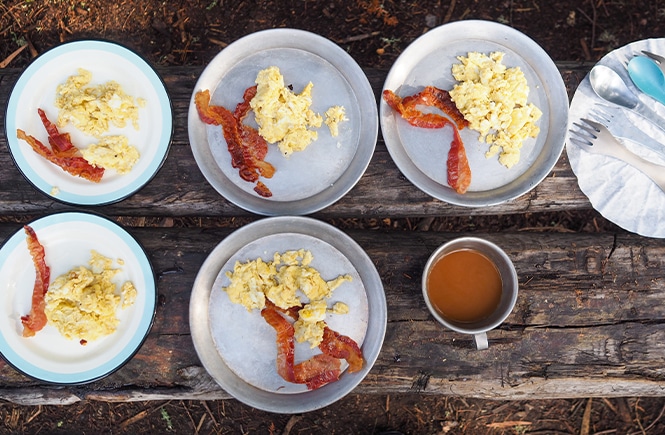 Bacon and eggs camp breakfast at Boundary Waters Canoe Area Wilderness