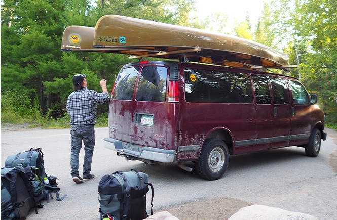 Canoes on top of the van at Boundary Waters Canoe Area Wilderness