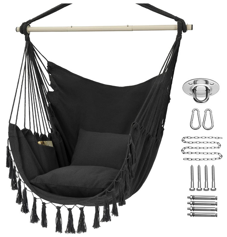 Chihee Hammock Chair Large Hanging Chair Relax Hanging Swing Chair Without Spreader Bar Lightweight Portable Cotton Woven for Superior Comfort Durability 2 Strong Swing Straps 2 Carabiners Included 